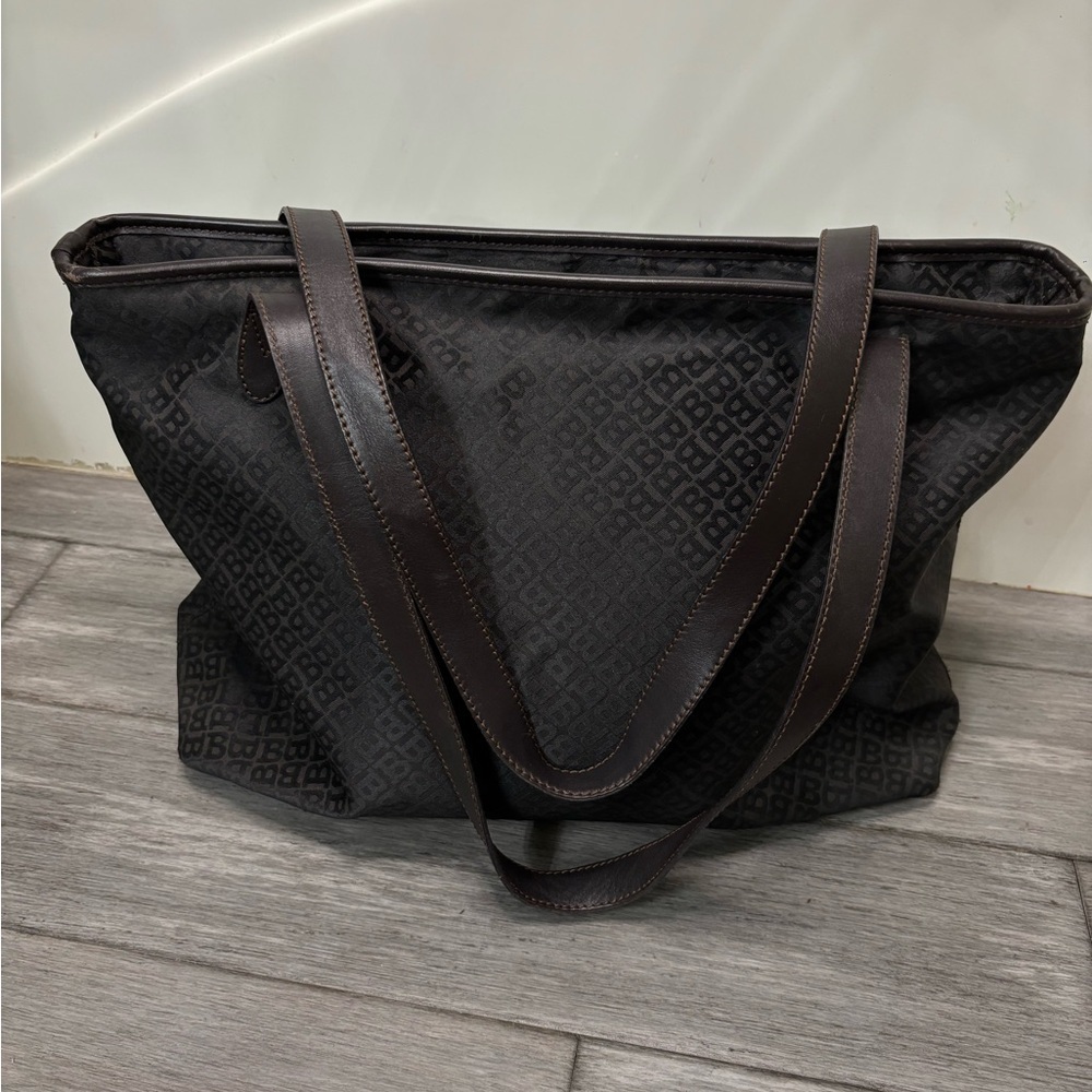 BALLY Vintage Monogram Canvas Tote Bag Quiet Luxury Minimalist Gold Clasp - Picture 3 of 17